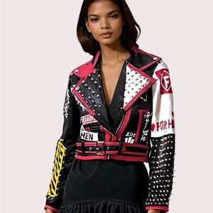 Stylish Black and Red Women's Faux Leather Jacket